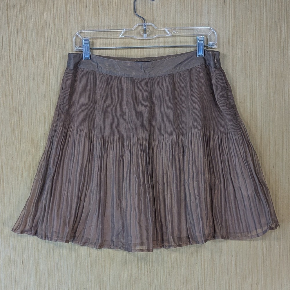 Womens Boho Fairy Grunge Party Pleated Mini Skirt Size 10 Brown Metallic Shimmer